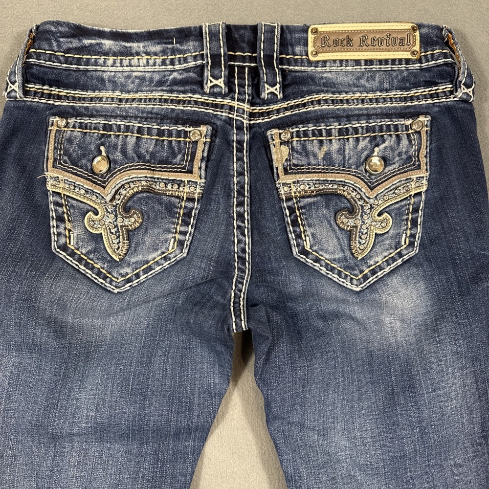 Rock Revival Women 29x31 Betty Mid-Rise Boot Jean Rhinestone EMBELISHED WHISKERS